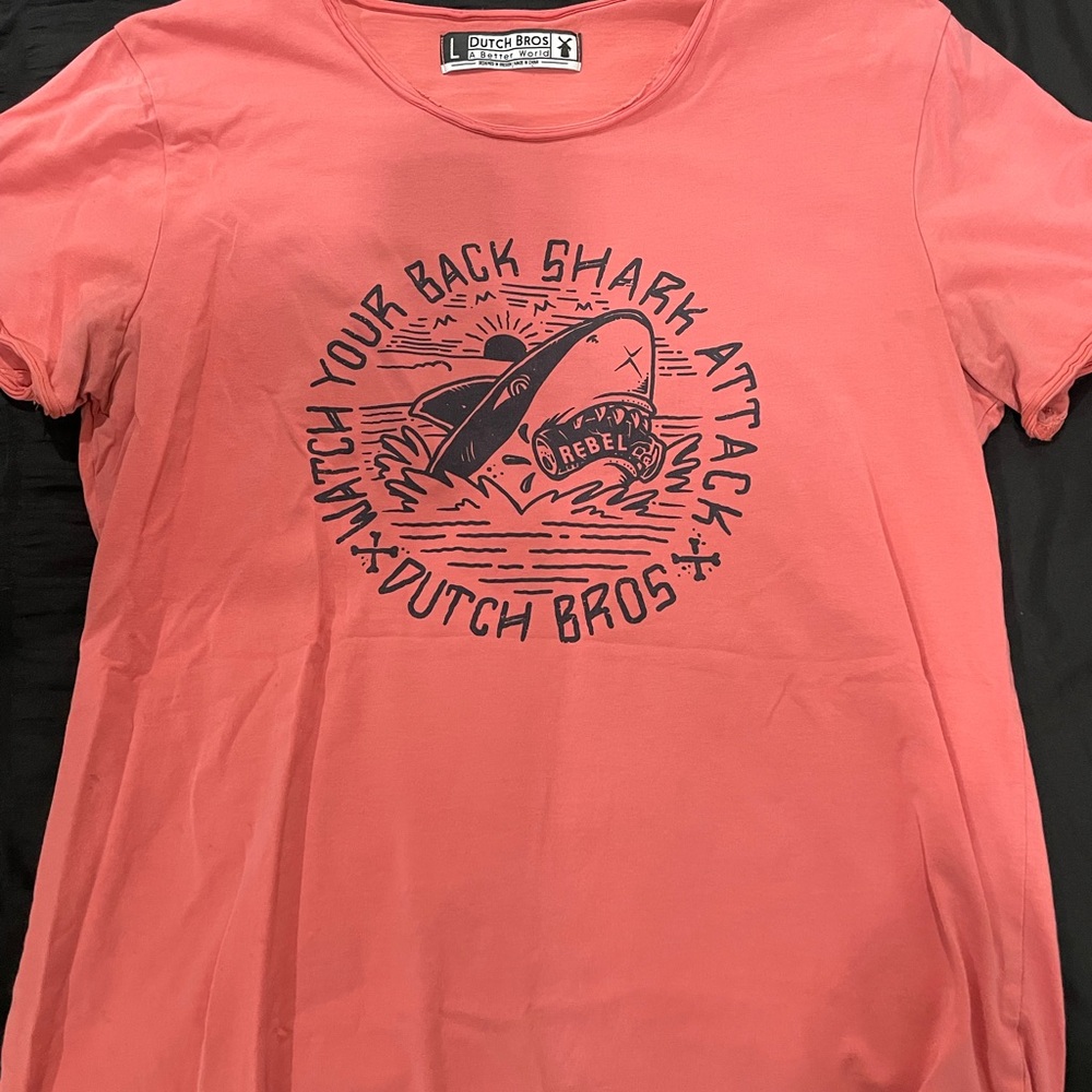 Dutch Bros Coral Graphic Shark Attack Tee